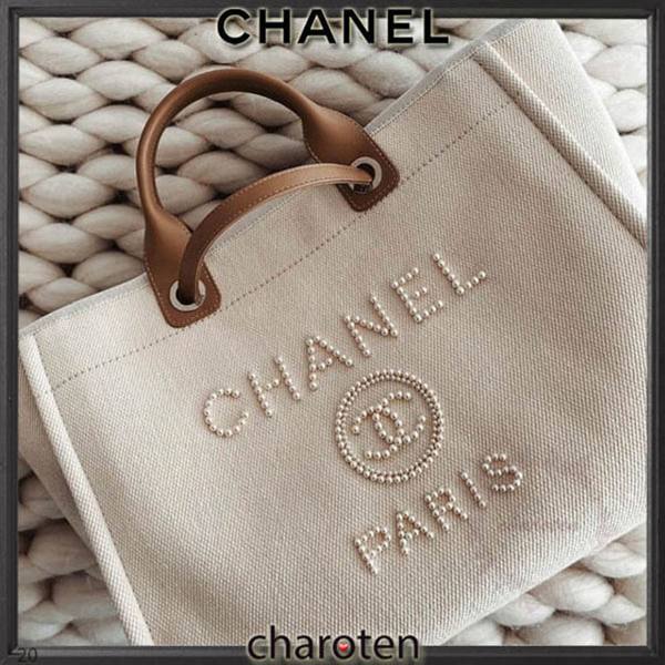 シャネル ドーヴィール コピー 争奪戦ロゴが目立って可愛い DEAUVILLE ロゴトートバッグ トート L